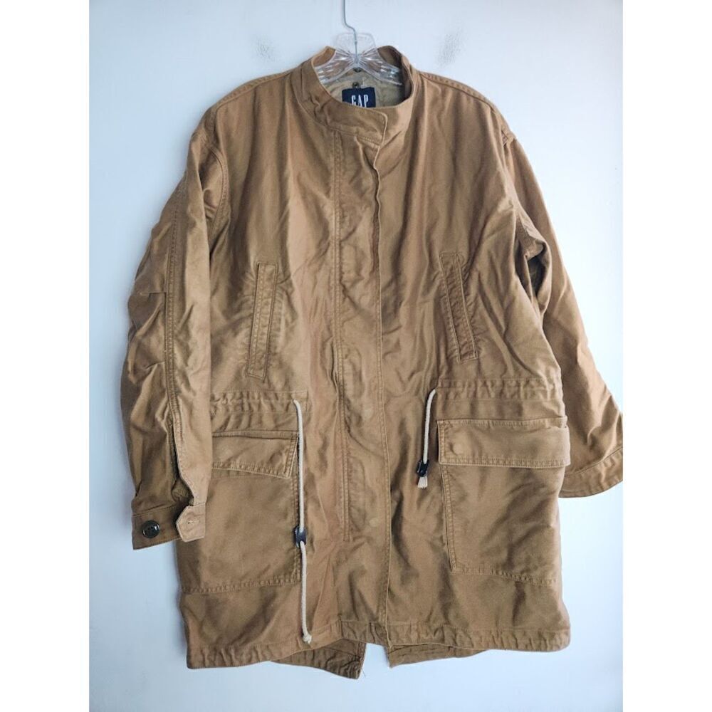 Gap Men Tan Khaki 100% Cotton Mid Length Anorak Utility Full Zip Jacket Large